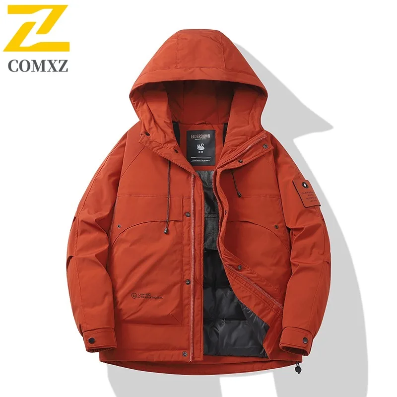 COMXZ Men Parker Coat Winter Travel Windproof Waterproof Premium Hiking Puffer Jacket Comfortable Snow Climbing Winter Jackets