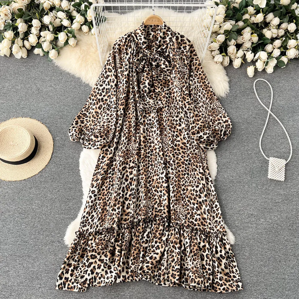 Women's Runway Fashion Spring Summer Long Sleeve Casual Loose Print Dress Female High Waist Chic Party A-line Dress TB2615