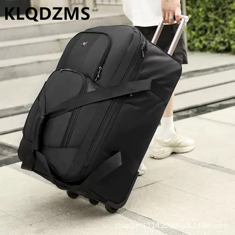 

KLQDZMS Rolling Luggage Men Oxford Cloth Large Capacity Trolley Bag Outdoor Travel Storage Bag Women Foldable Checked Suitcase