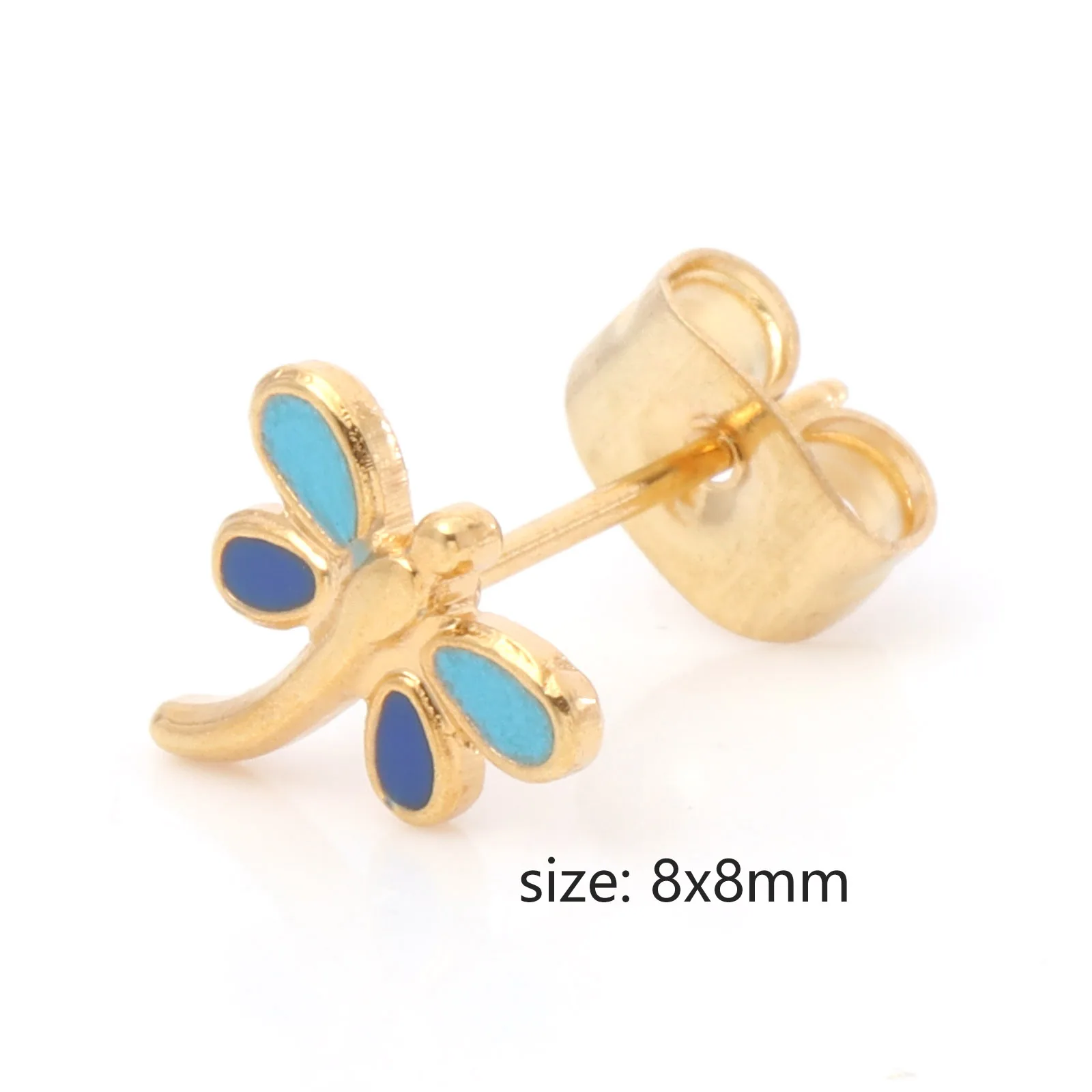 Exquisite Dragonfly Enamel Earrings For Women Stainless Steel Multicolor Insect Stud Earrings Female Party Jewelry Gift 8x8mm