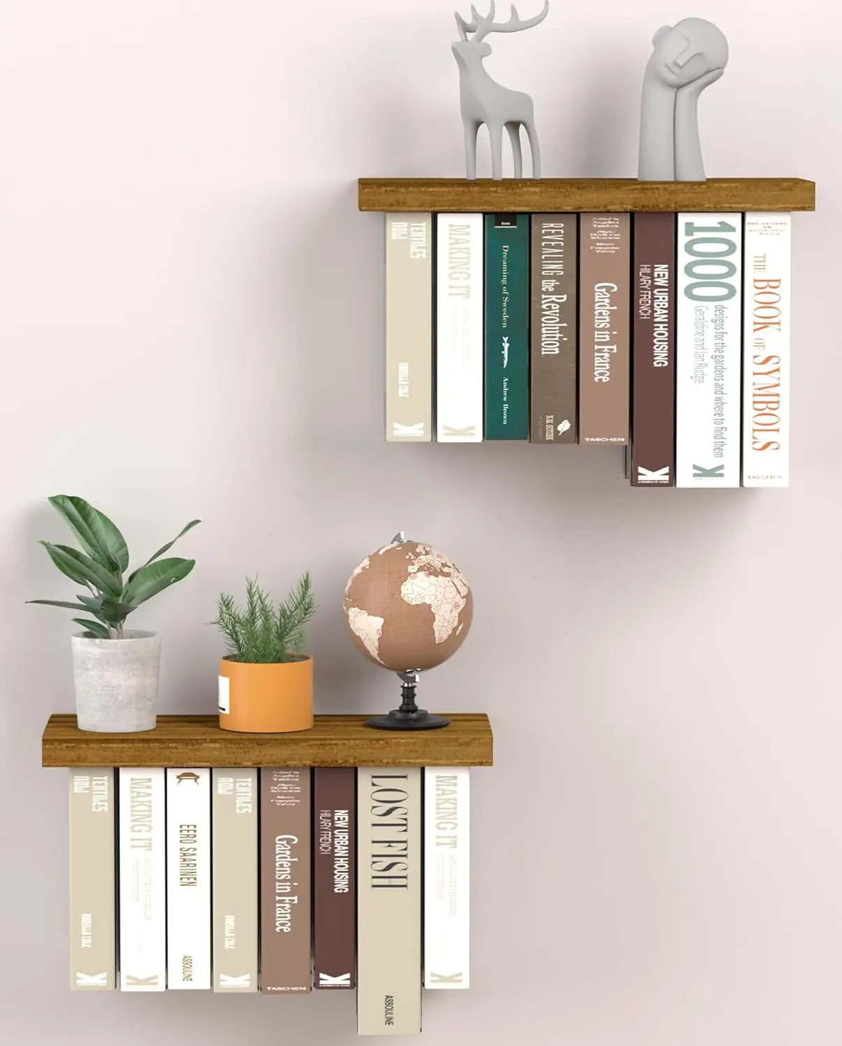 

Floating Book Shelves for Wall Mounted Set of 2, Wood Hanging Bookshelf, Book Display Shelf for Wall, Unique Space Savi