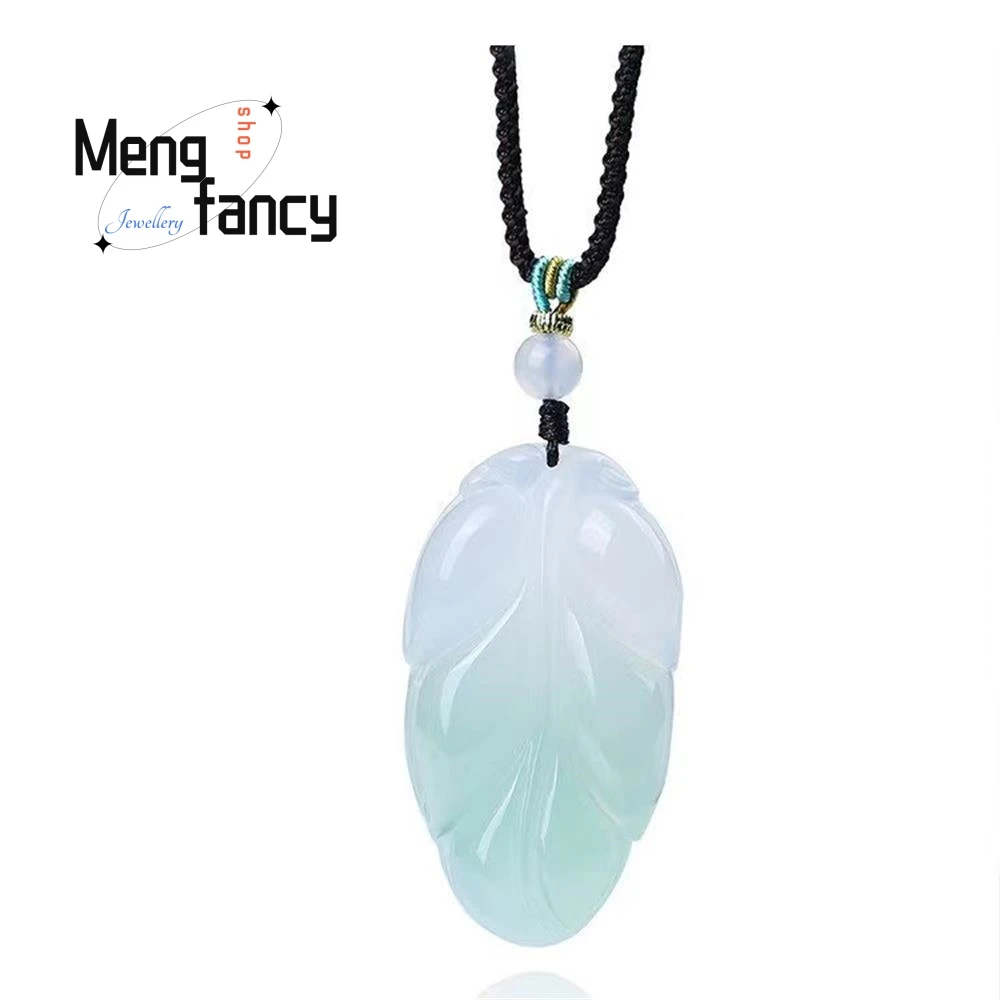 Colgante de hoja de Jade de rama de Oro Verde de media montaña de jadeíta Natural, joyería Simple exquisita, joyería de moda Sexy para niñas jóvenes