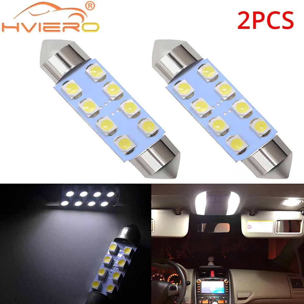 

2PCS Car Led 3528 White 8SMD Light Dome Festoon Interior Bulbs 31mm 39mm 41mm Trunk Reading Signal Lighting Universal Waterproof