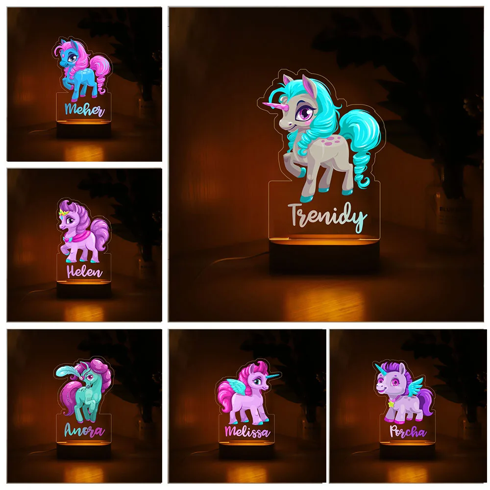 

Personalized 3D Multicolour Unicorn LED USB 7 Colors Night Light Custom Names Acrylic Lamp For Children Kids Home Decoration