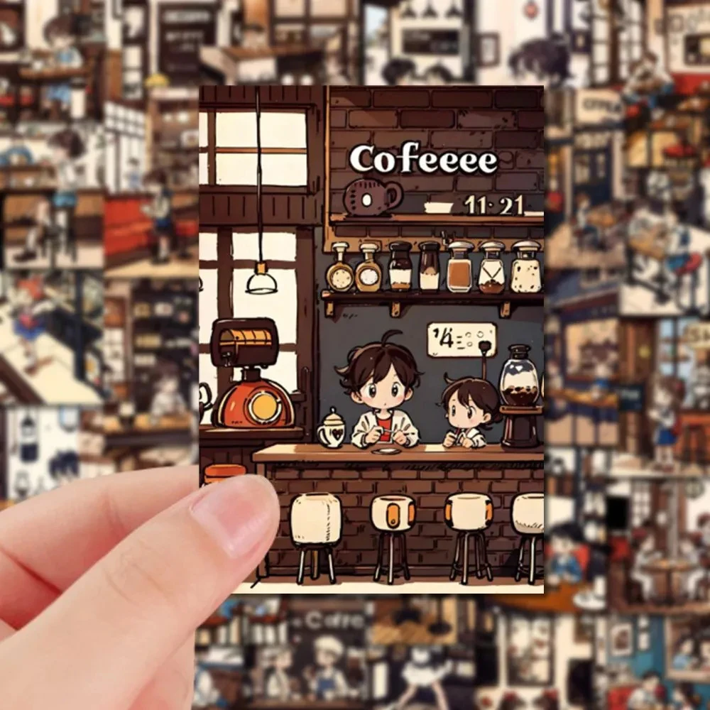 10/30/54pcs Vintage Healing Retro Cafe Cartoon Stickers Decals DIY Diary Laptop Planner INS Artsy Decoration Sticker Wholesale