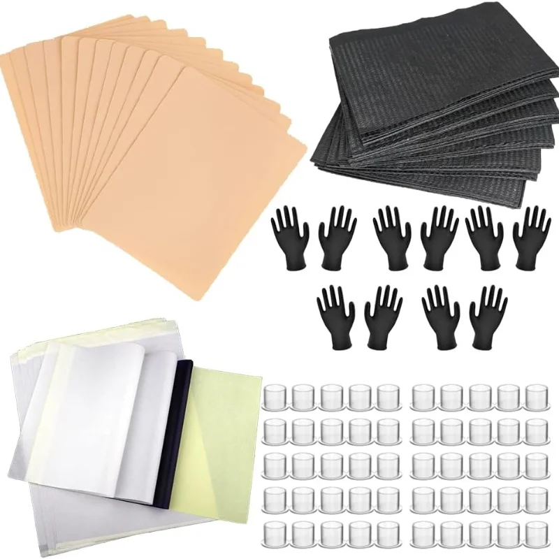 85-20pcs-tattoo-practice-kit-with-practice-skin-transfer-paper-disposable-table-mat-ink-caps-disposable-gloves-tattoo-supplies