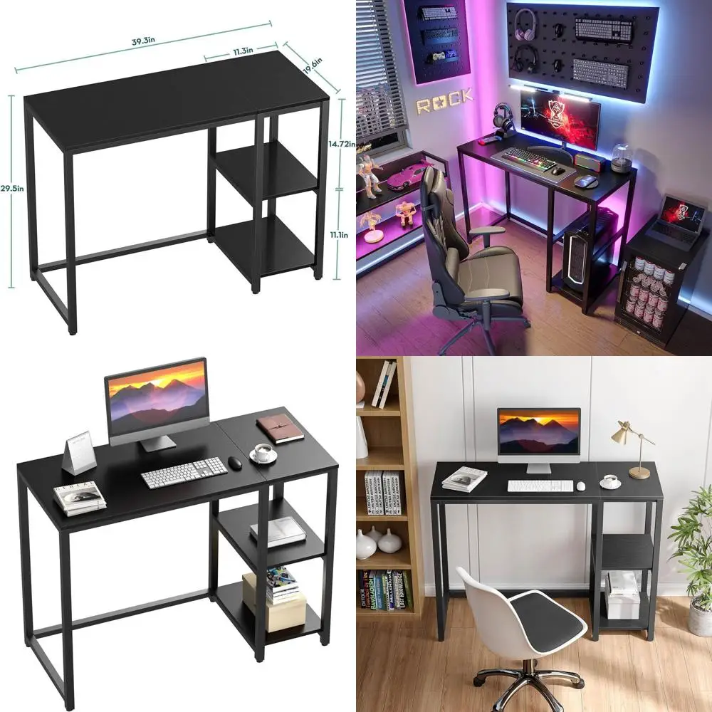 

40'' Gaming Desk with Shelves, Black Desk for PC, Small Computer Desk, Modern Gaming Table, Office Furniture