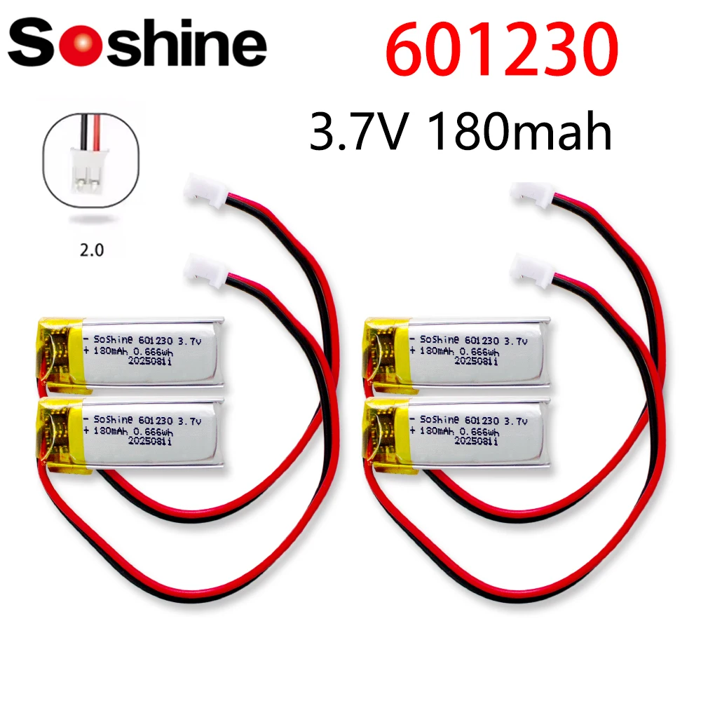 Soshine 601230 Polymer Li Ion Batteries 601230 180mAh Lipo Battery for LED Light Smart Recorder Handheld Fan Flashlight Mouse