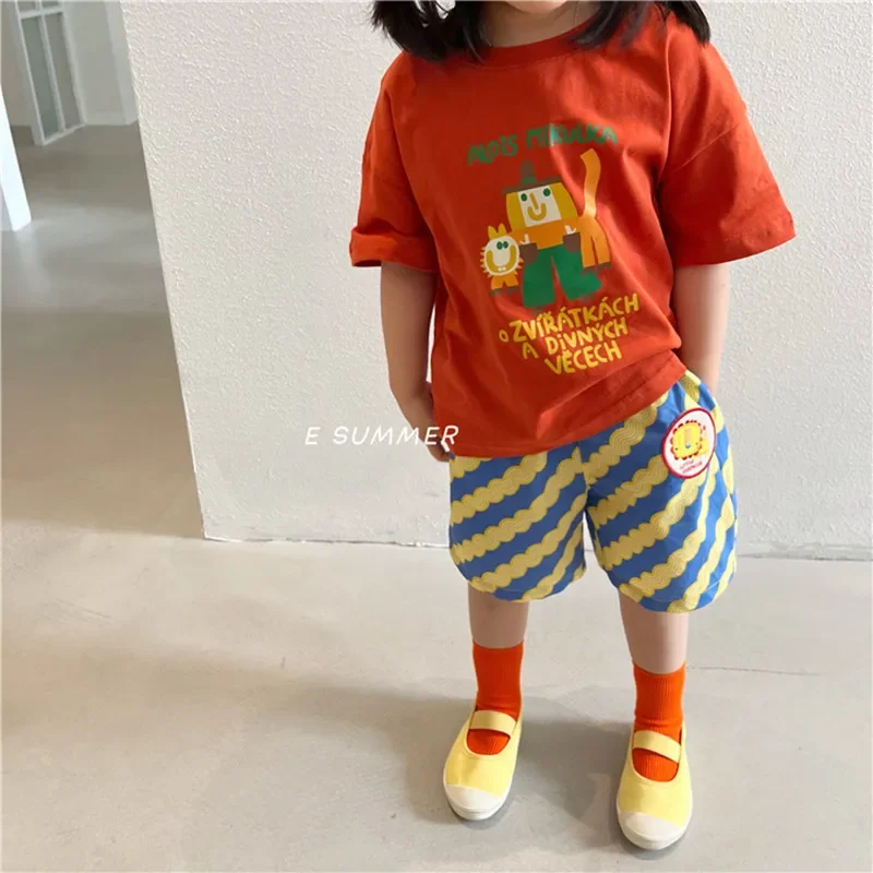 

Baby's Summer Cartoon Printed T-shirt+Printed Shorts Set Children's Fashion Casual Set 2024