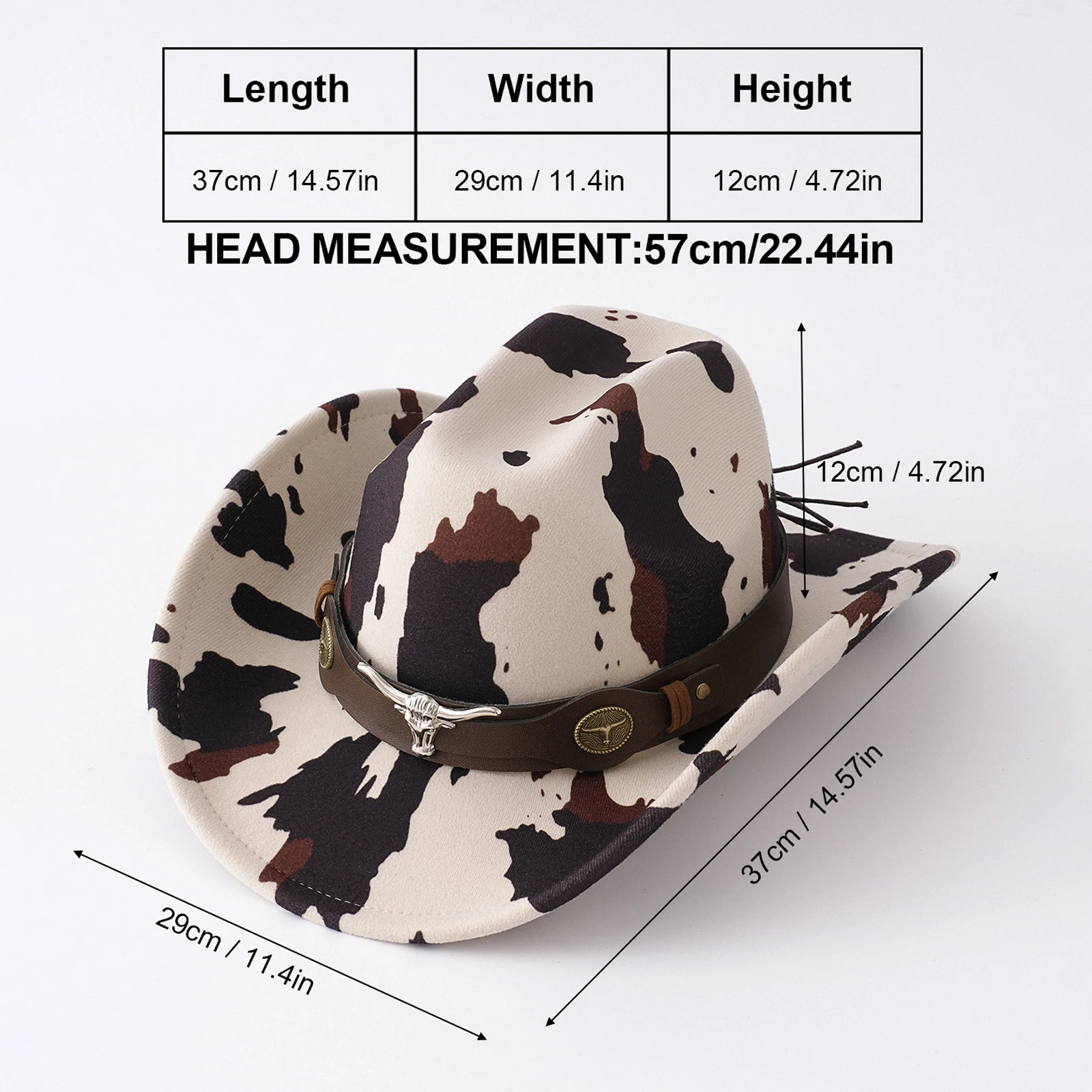 العرقية نمط البقرة طباعة قبعات الغربية مع حزام العصرية واسعة حافة راعية البقر قبعة للنساء الرجال حفلة في الهواء الطلق الأشعة فوق البنفسجية حماية قبعة الشمس #5
