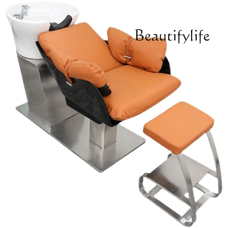 

Barber shop shampoo bed hair salon special semi-reclining flush bed stainless steel fashion simple hair shampoo bed