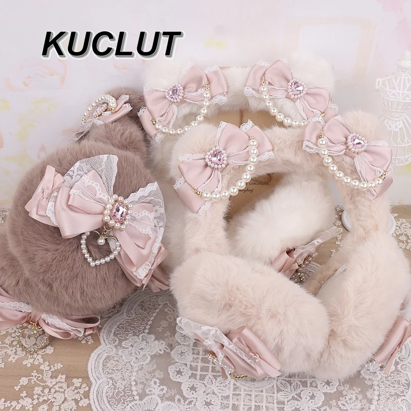 الأصلي لطيف المستوردة مقوس دانتيل آذان دافئة مطرز أفخم الأذن يفشل موضة لوليتا النمط الياباني الشتاء غطاء للأذنين للنساء