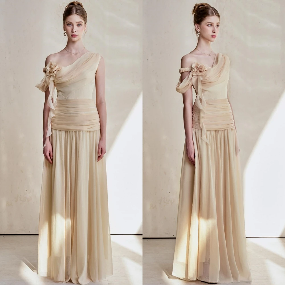 

Customized Exquisite One Shoulder Evening Dress High Quality Chiffon Prom Dresses Delicate Flowers Special Occasion Gowns