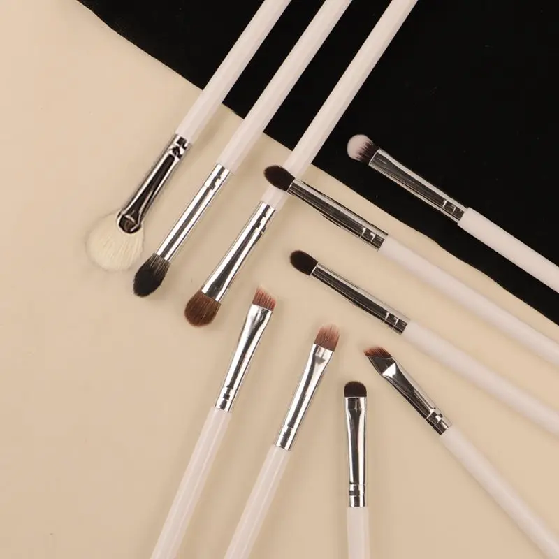 مجموعة فرش مكياج احترافية 10 في 1 - مجموعة فرش تحديد العيون والحاجب مع شعيرات صناعية ناعمة مناسبة للسفر