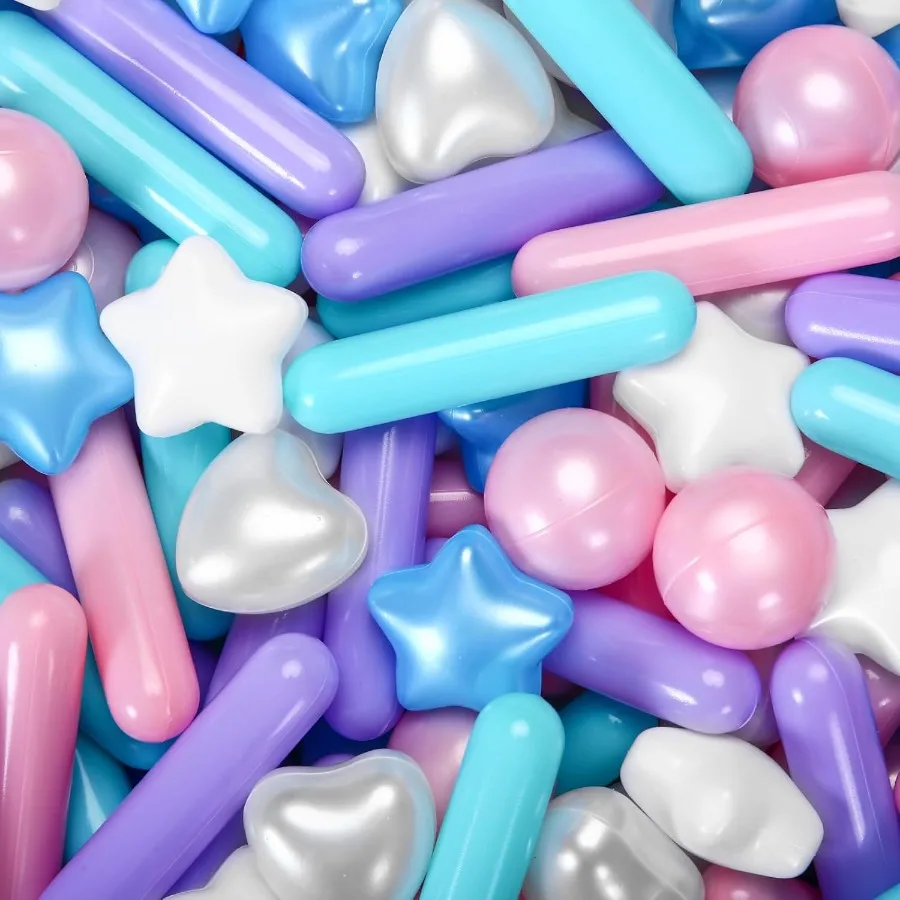 150 palline a sfera per pozzi a sfera Piscina per bambini Stella e cuori Forme diverse Palline giocattolo in plastica a prova di schiacciamento per i più piccoli Ph