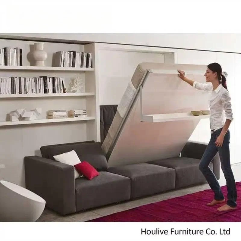 Murphy Bed with Sofa Space Saving Folding Wall Bed Wooden Storage Cabinet Modern Convertible Bedroom Furniture for Small Room