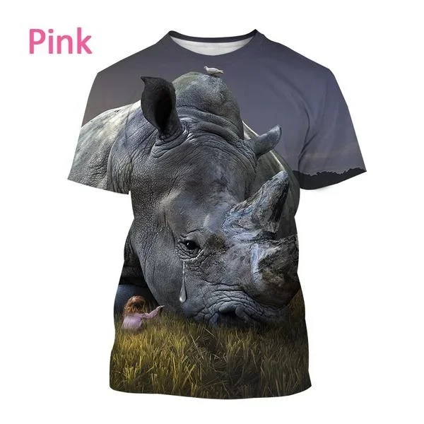 2024 New Men\'s Large Animal Print T-shirt African Rhino 3D Printed T Shirt Harajuku Hip-hop Casual Fashion Streetwear Top