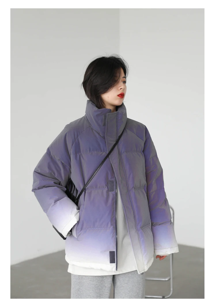 CHIC VEN Women's Down Coat Reflective Gradient Thickened Women Bread Coats 90 White Duck Down Jacket Warm Overcoat Winter 2024