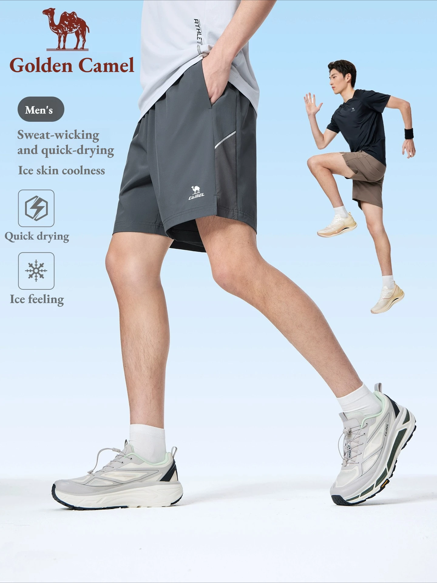 Golden Camel Men's Summer Quick Dry Shorts Ice Silk Running Gym Sport Shorts Breathable Beach Short Pant Jogging Casual Pants