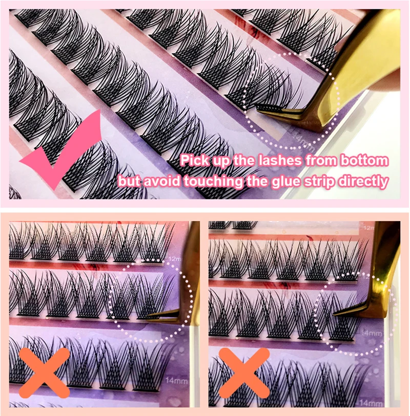 Bricolage 96 pièces cils auto-adhésifs mélange longueur aucune colle nécessaire cils individuels 10-16MM sans colle faux cils maquillage