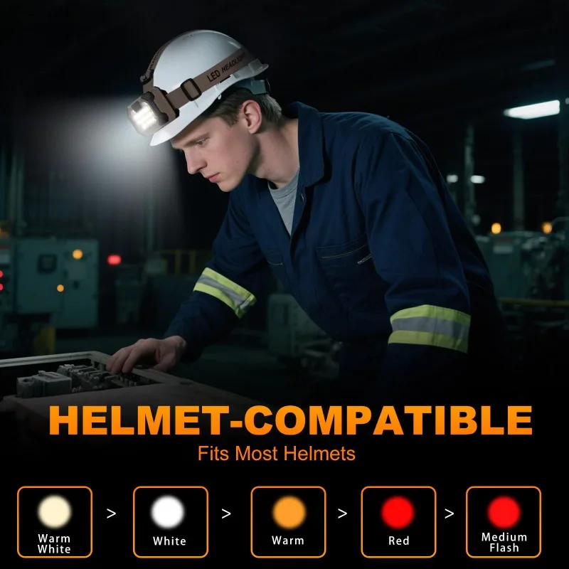 Portable Rechargeable LED Head Torch with Red Blue Warning Lights Powerful Lighting Torch