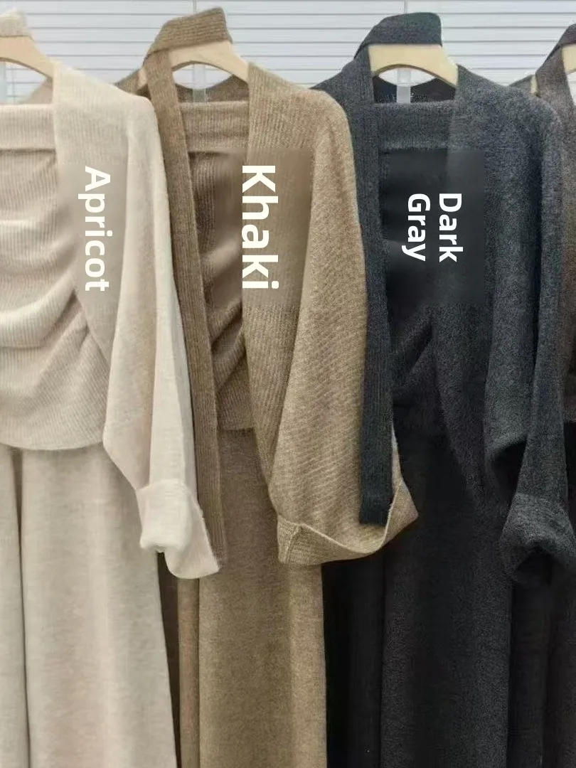 Setelan Sweater Overcoat Ele Loose Faion Wanita dengan Atasan Tube Top, Celana Kasual, dan Kaos, Cocok untuk Musim Gugur untuk Dewasa