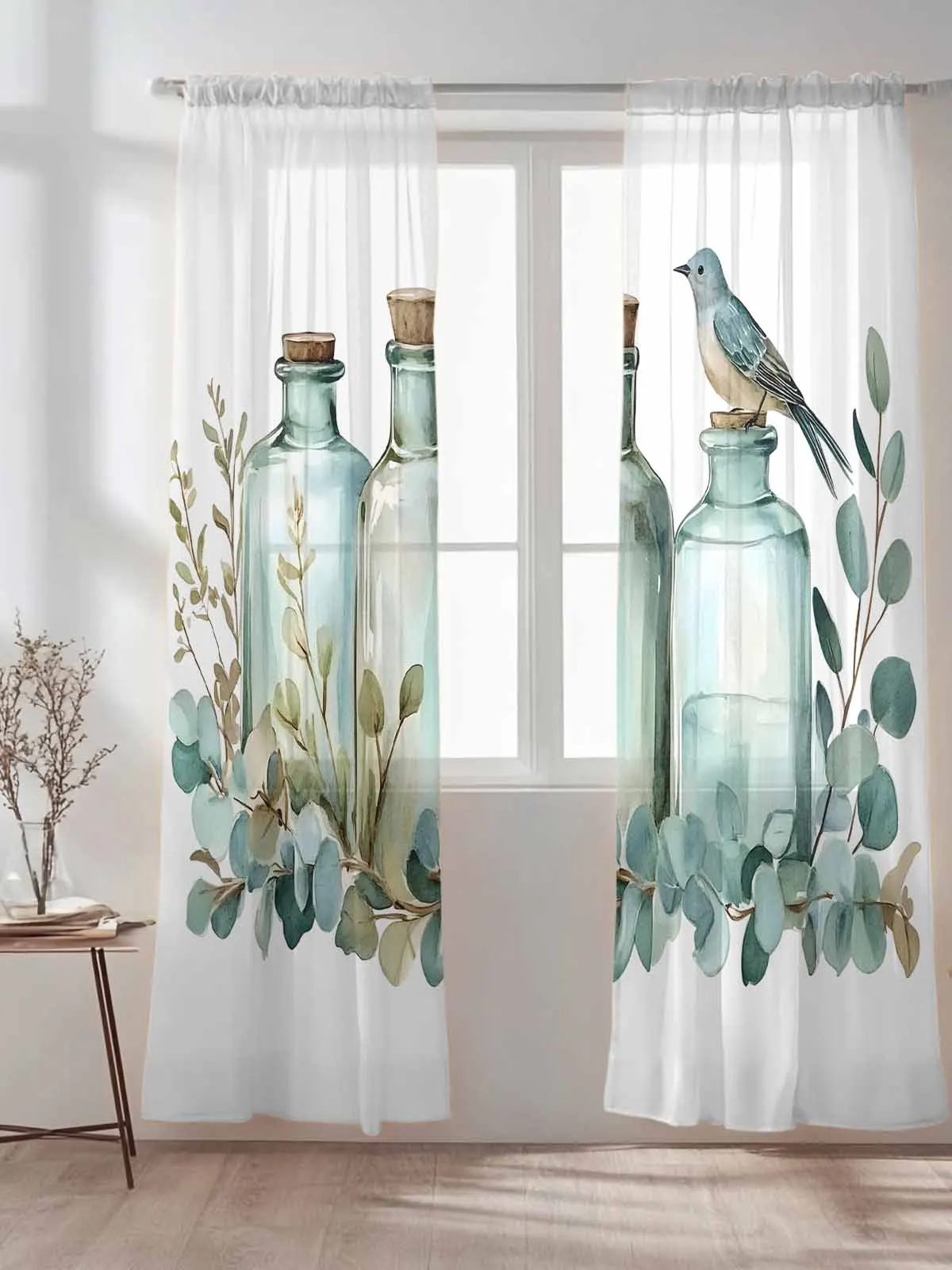 

Листья эвкалипта, стеклянная бутылка, оконные шторы, драпировка для спальни, прозрачный тюль, подзоры для гостиной, кухни, вуаль, занавеска