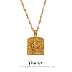 Yhpup Sun Pendant Collar Necklace Stainless Steel Chain Metal Celestial Abstract Necklace for Women бижутерия для женщин Gift