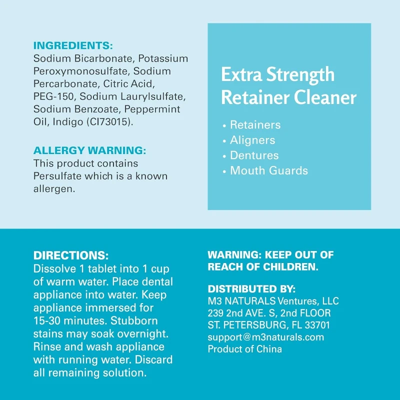 Retainer Cleanser Tablets Invisalign Cleaner, Removes Odors Discoloration Stains and Plaque 4 Month Supply Denture Cleansers