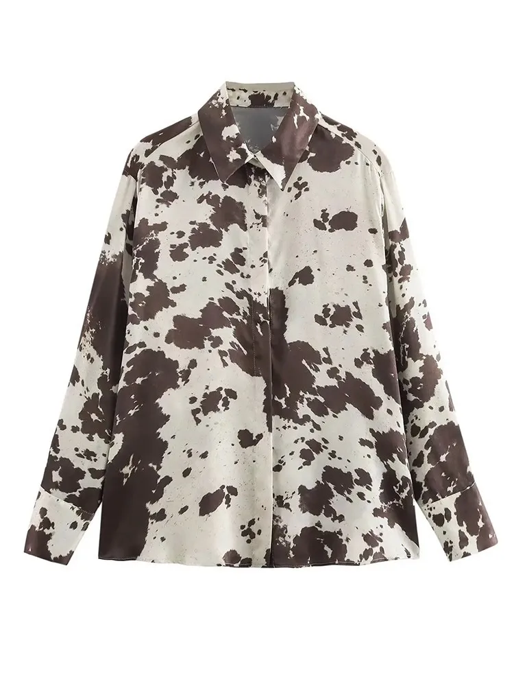 Conjunto de calças com estampa animal feminino 2025 nova moda primavera casual solto conjuntos de duas peças camisa de manga longa + calças retas elásticas ternos