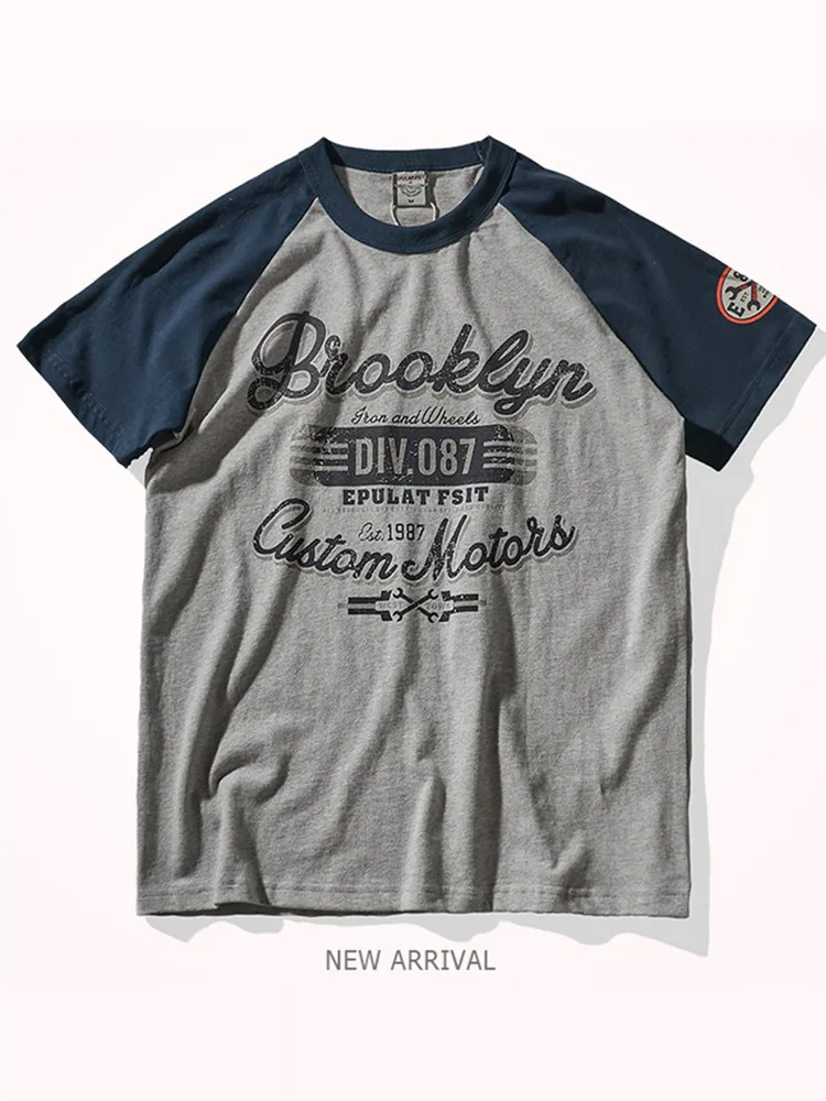 Summer New American Retro Short-sleeved O-neck Letter Printed T-shirt Men\'s Fashion Simple 100% Cotton Washed Casual Sport Tops
