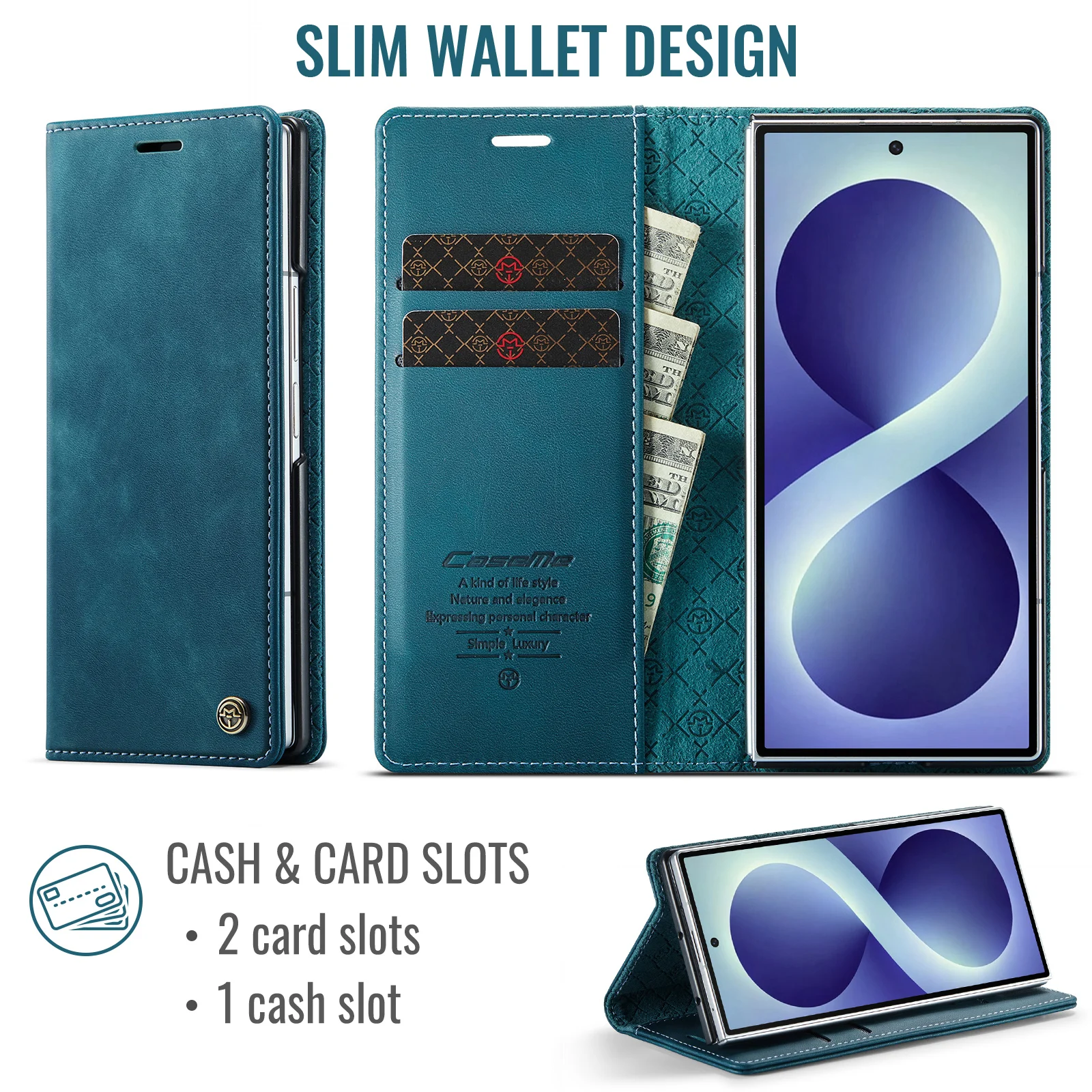 CaseMe-033 RFID Blocking Wallet Phone Case For Samsung Galaxy Z Fold 8Ultra Leather Flip Cover Magnetic Closure Kickstand Pocket