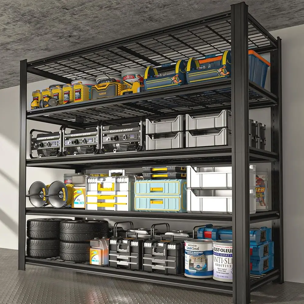 

5-Tier Metal Garage Shelving, 84×55×24 Inch Adjustable Industrial Storage Rack for Shop Warehouse Basement