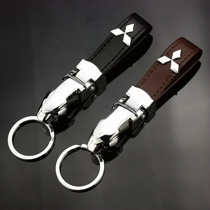 Leather Car Keyring Key Chains Keychain Pendant for Mitsubishi Ralliart Lancer 9 10 ASX L200 Colt Pajero EVO Outlander Eclipse