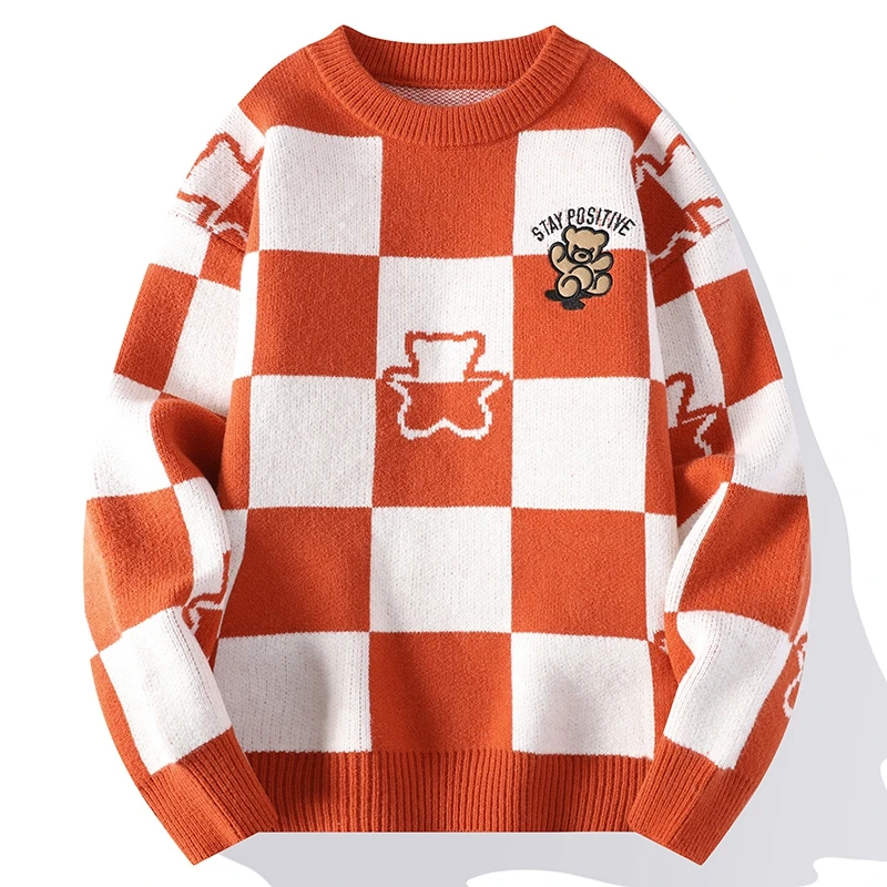 

2023 New Winter High End Luxury Plaid Sweater Men Streetwear Thick Warm Mens Pullover Sweaters Fashion Pattern Christmas Jumper