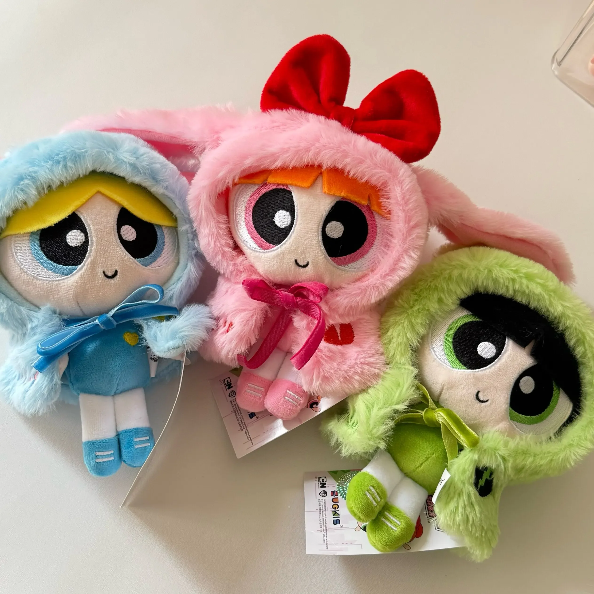 

Original Adorable The Powerpuff Girls Plush Keychain with Detachable Hooded Cape Soft Stuffed Doll Pendant Birthday Gifts