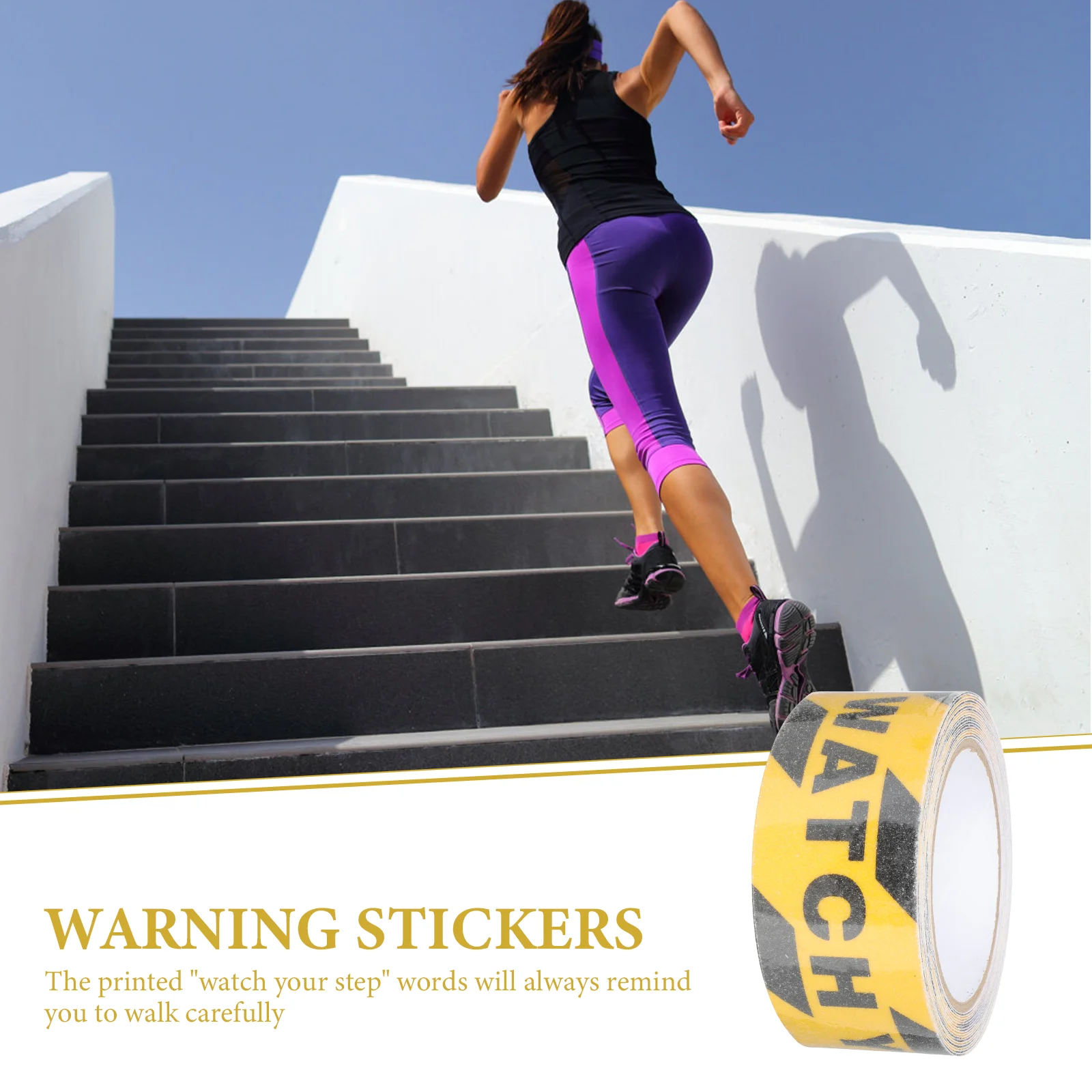 2 Rolls Stairs Anti-Slip Tape Watch Your Step Floor Sticker Stickers Print Warning Sign Adhesive Pvc for