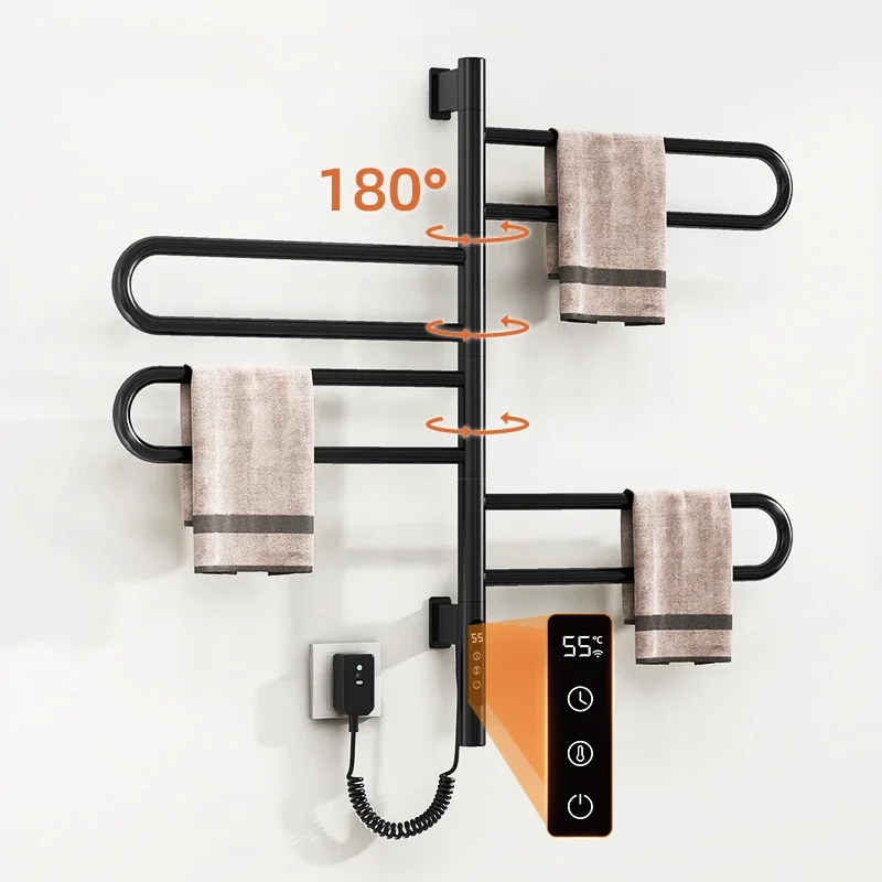 Electric Heated Towel Rail Digital Display Temperature Control Timing Rotatable Smart Bathroom Thermal Towel Warmers G65