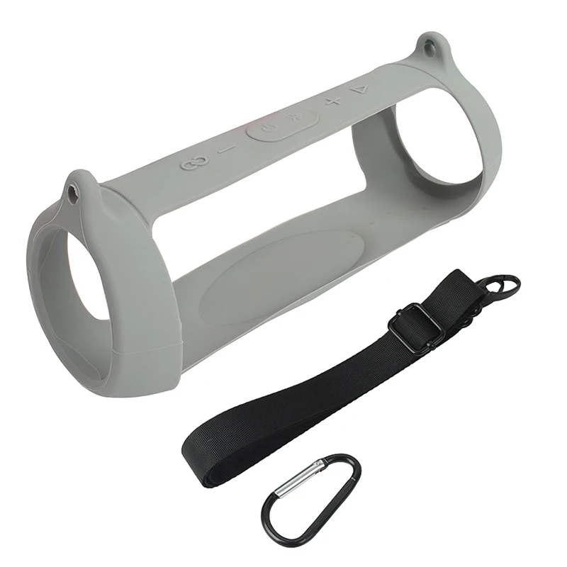 Outdoor Travel Silicone Case Cover Skin With Strap Carabiner suitable for JBL Charge 5 Portable Wireless Bluetooth Speaker