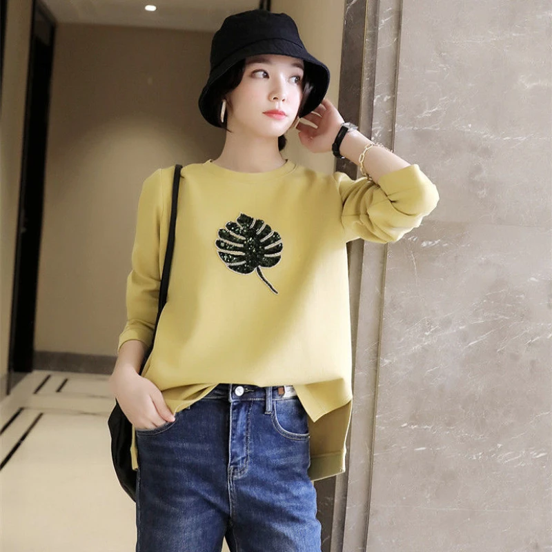 Women's Sweatshirt with Orint on Pullovers Yellow Top Winter Cold Matching Cheap and FreeWoman Clothing  Shipping Xxl Aesthetic