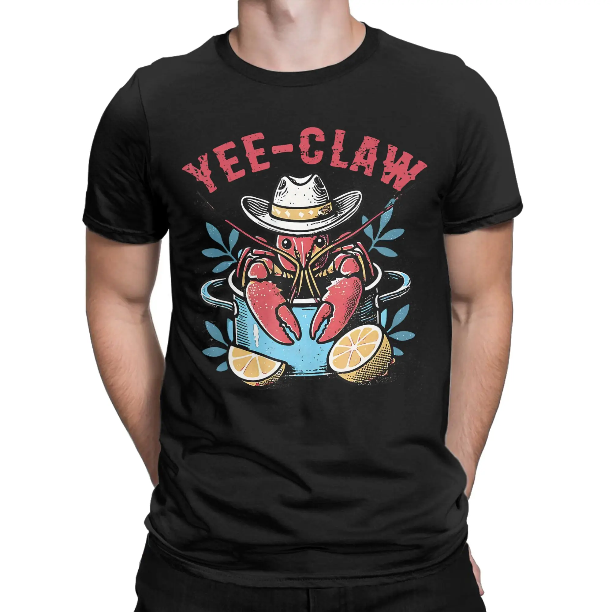 Men's T-Shirts Yee Claw Funny Vintage Crawfish Boil Cajun Seafood Festival  Tees Short Sleeve  T Shirt Crewneck Clothes
