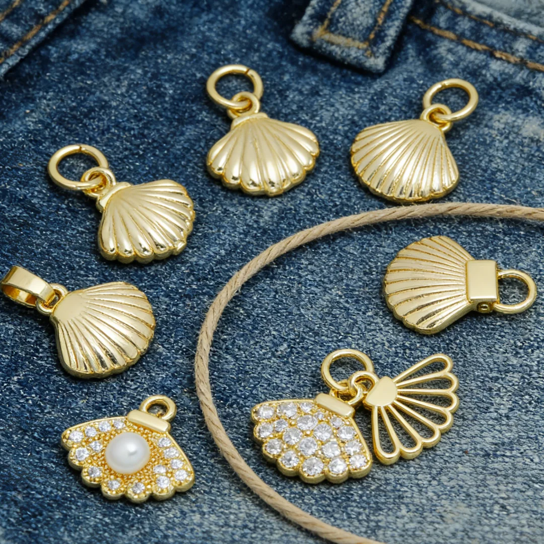 

12Pcs Pendant Brass Cubic Zirconia Ocean Style Shiny Shell Charms for Diy Jewelry Accessories Necklace Bracelet Making Men Women