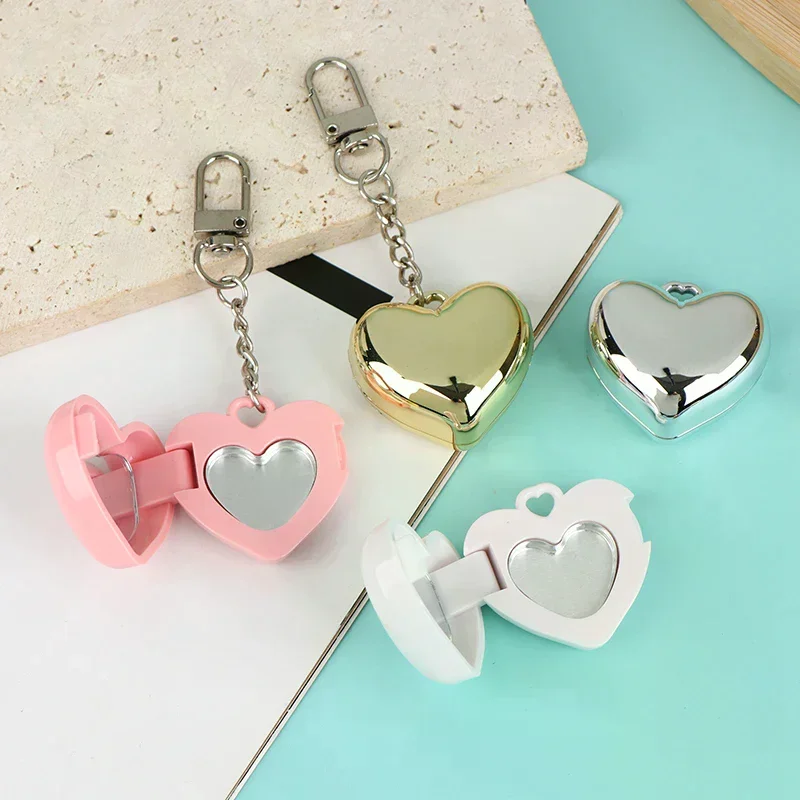1Pcs Heart Shape Mini Empty Blush Powder Box Eye Shadow Container With Mirror And Aluminum Pan Key Chain Lipstick Case Packaging