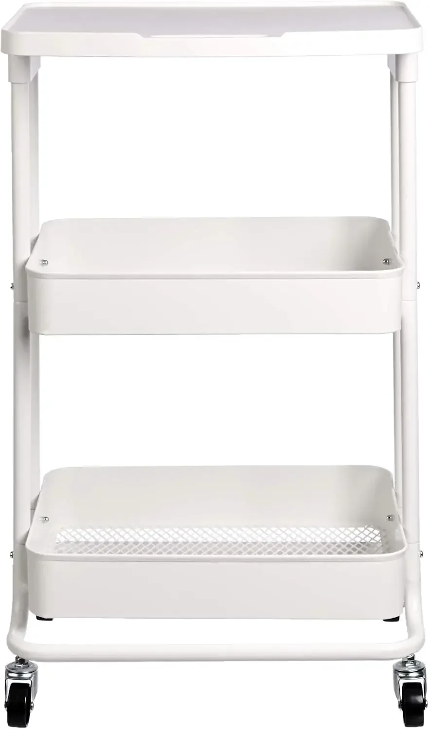 2-Tier Metal Kitchen/Utility Cart with Shelf, White