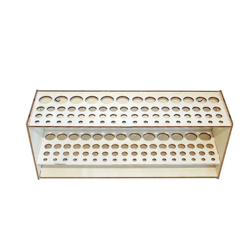 Double Layer 67 Grid Wooden Paint Brush Rack Sturdy Artist Desk Caddy Portable Brush Holder For Painting Craft Art Organizer