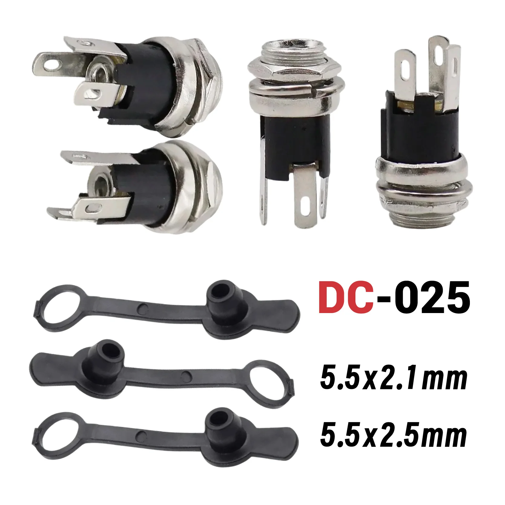 

DC025 5.5x2.1mm 5.5x2.5mm DC Power Supply Jack Socket Female Panel Mount Power Jack 3-Pin DC Power Socket Connector