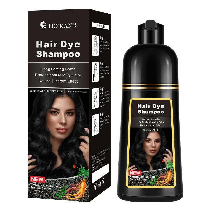 500ml FEKAGNAS Hair Dye Shampoo Herbal Ingredients Natural Plant Para Canas Mujer Hair Color Shampoo for Women Men Hair Care