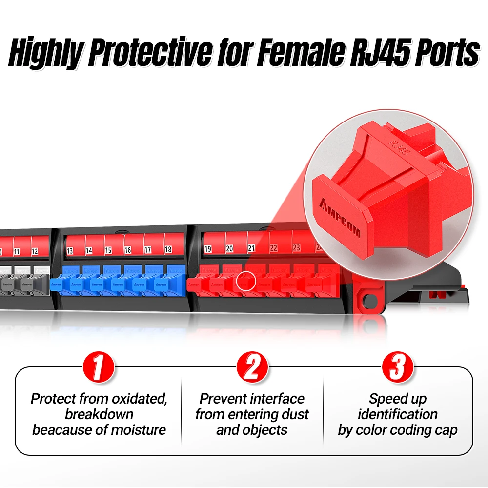 AMPCOM Snap-in RJ45 Protector Blocker Protective Cover, Anti-dust Cover Cap, RoHs Compliment Soft PVC Insert for Swither, Router