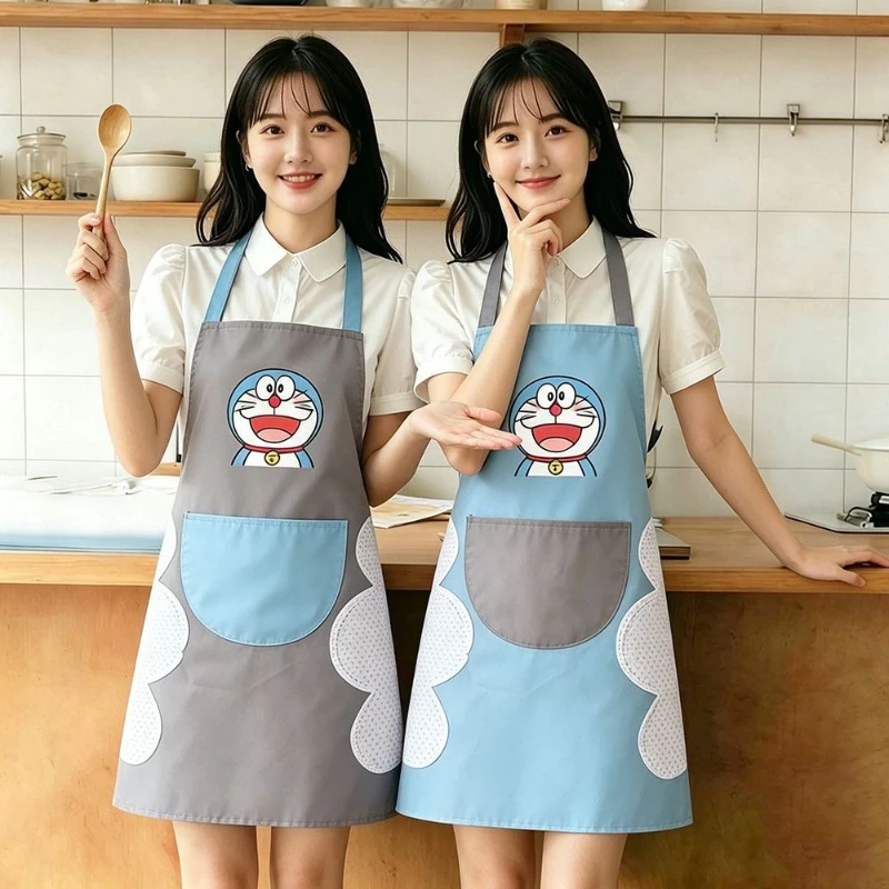Doraemon Series Korean Version Waterproof, Oil-Proof, Stain-Resistant Kitchen Apron for Home Cooking and Dining, Cute Apron