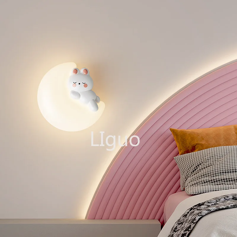 Modern LED Wall Lamp Minimalist Star Moon Bear Bunny Light For Bedroom Bedside Study Room Living Hallway Nursery Interior Sconce